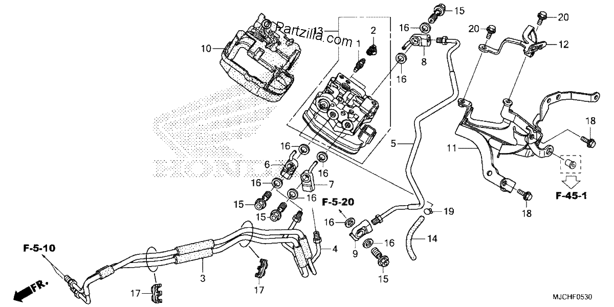 Diagrama de FRONT VALVE UNIT CBR600RA