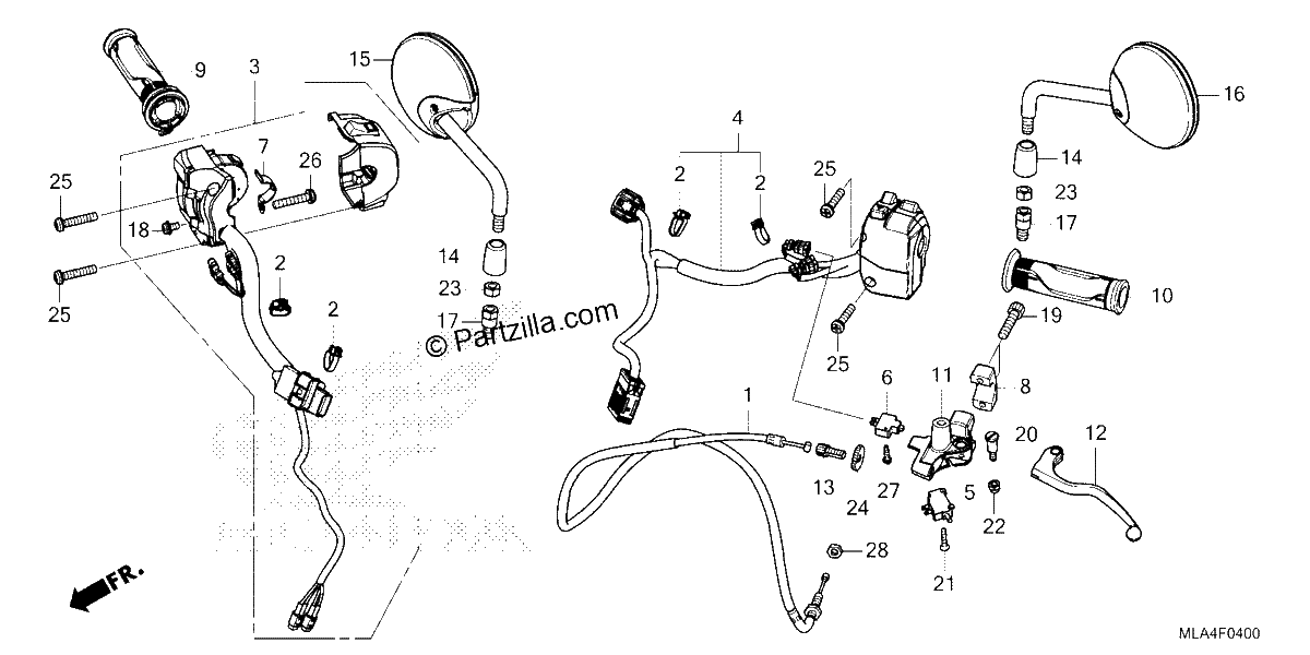 Diagrama de HANDLE SWITCH LEVER CABLE MIRROR
