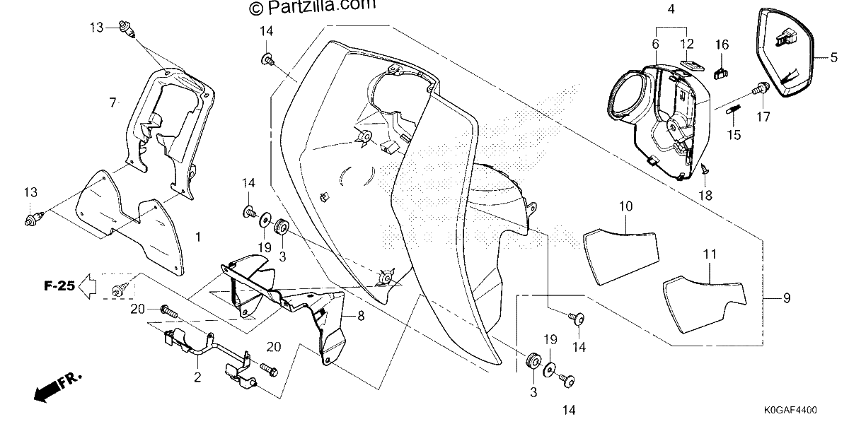Diagrama de FRONT COVER LEG SHIELD