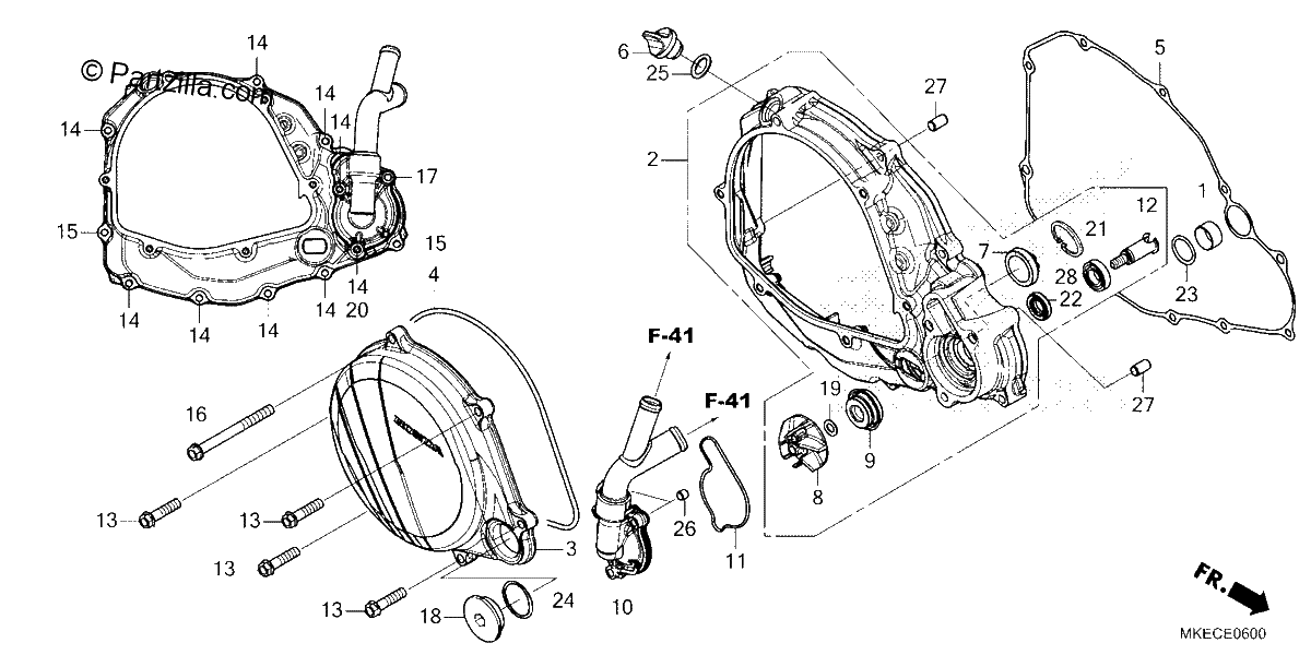 Diagrama de RIGHT CRANKCASE COVER WATER PUMP