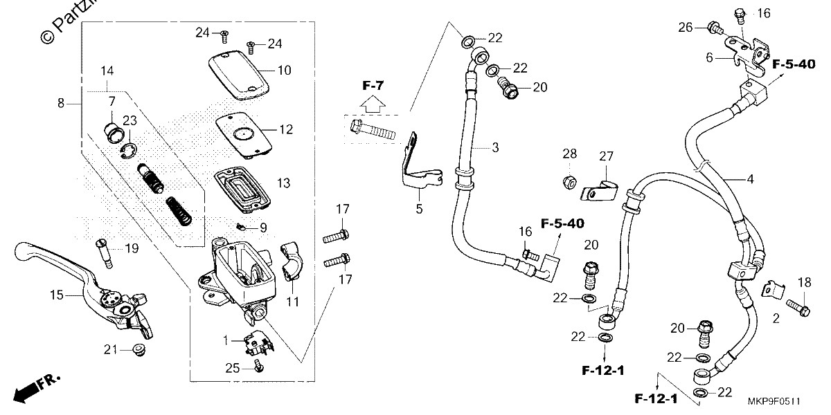 Diagrama de FRONT BRAKE MASTER CYLINDER CB500FA 39 22 39 23