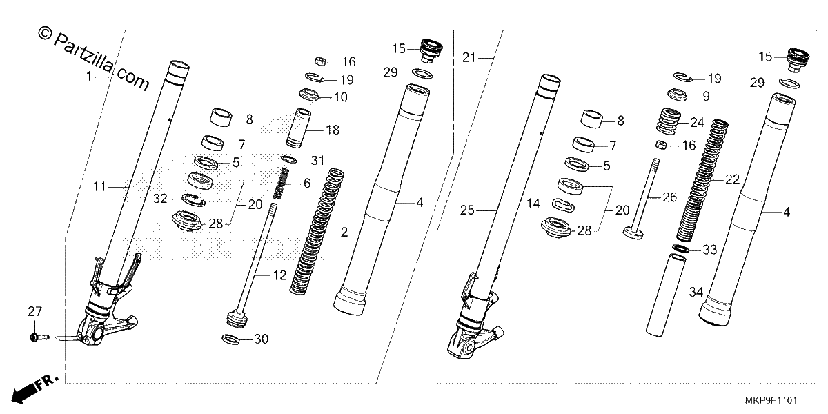 Diagrama de FRONT FORK CB500FA 39 22 39 23