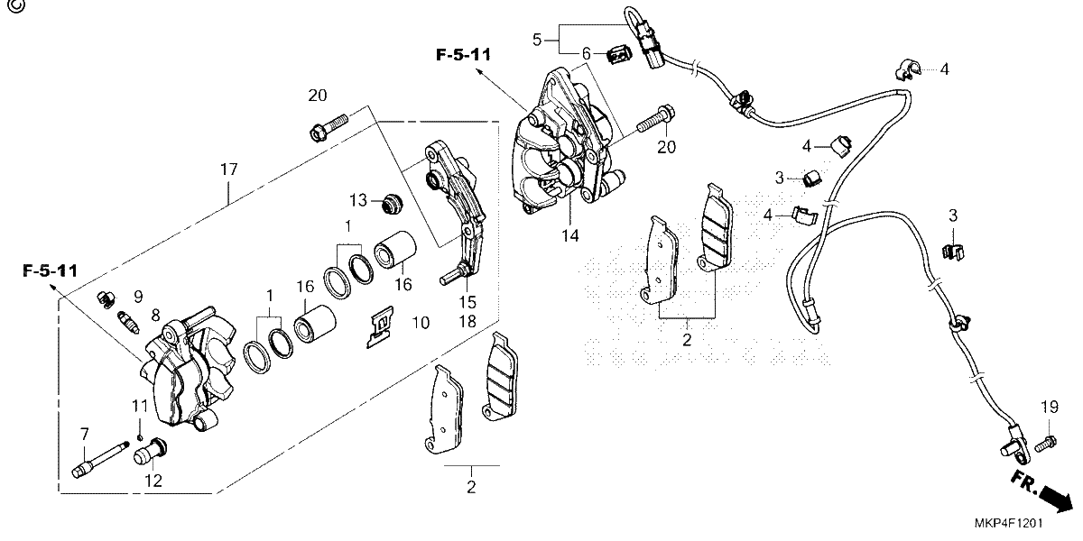 Diagrama de FRONT BRAKE CALIPER CB500XA 39 22 39 23