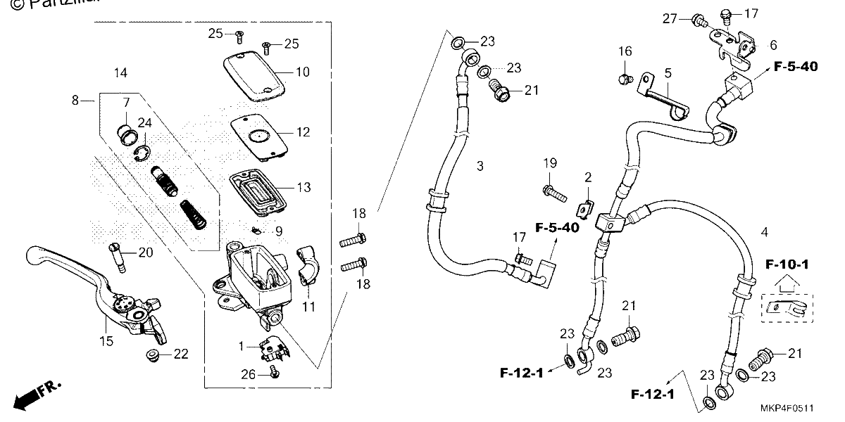 Diagrama de FRONT BRAKE MASTER CYLINDER CB500XA 39 22 39 23