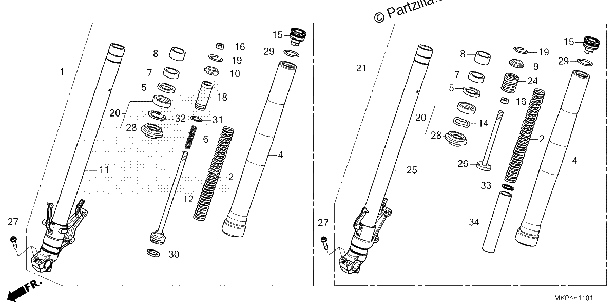 Diagrama de FRONT FORK CB500XA 39 22 39 23