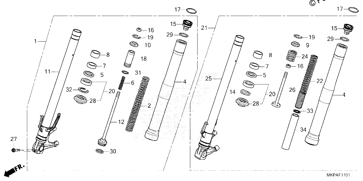 Diagrama de FRONT FORK CBR500RA 22 23