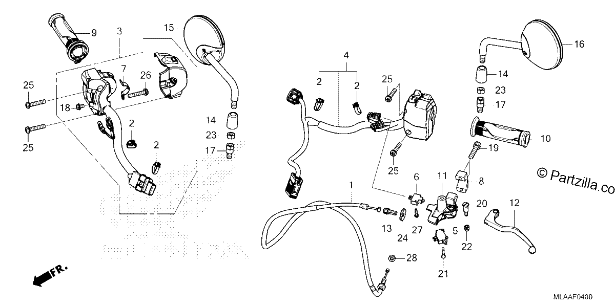 Diagrama de HANDLE SWITCH LEVER CABLE MIRROR CMX1100A A2