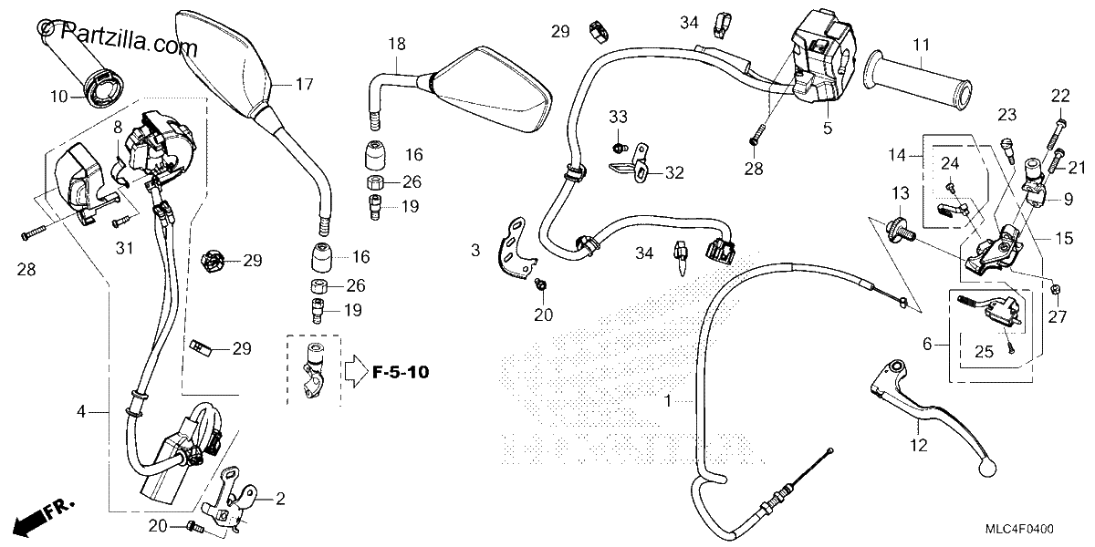 Diagrama de HANDLE SWITCH GRIP CABLE MIRROR