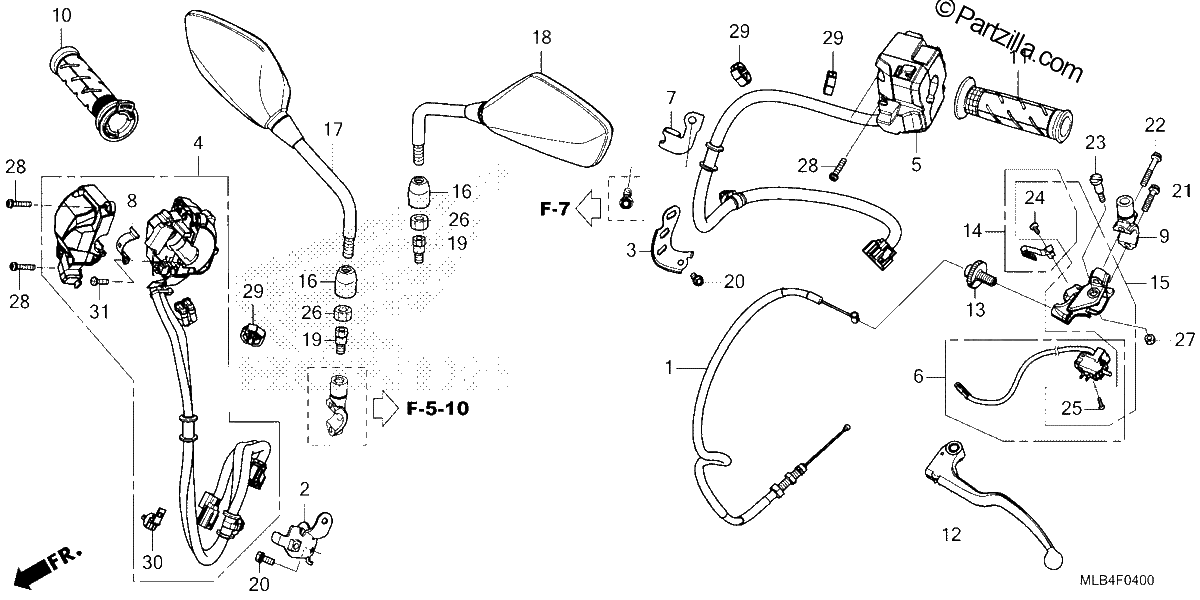 Diagrama de HANDLE SWITCH GRIP CABLE MIRROR