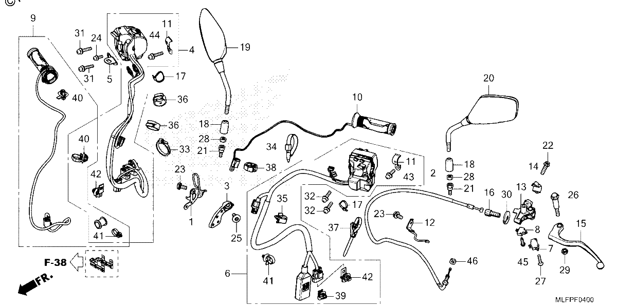 Diagrama de HANDLE SWITCH LEVER CABLE MIRROR