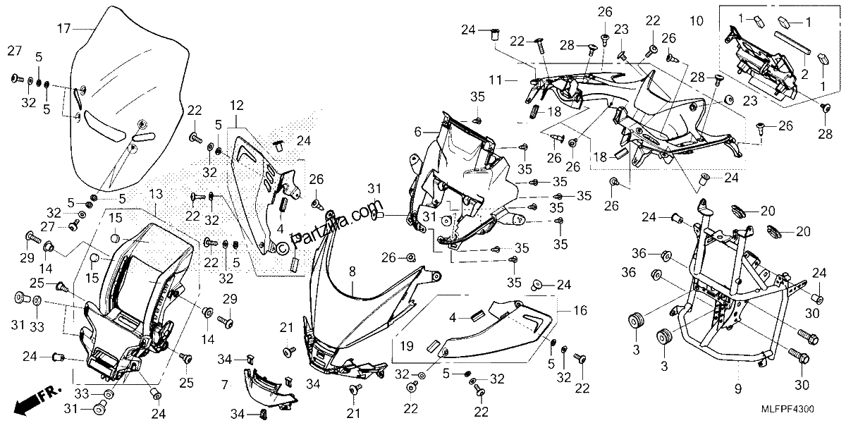 Diagrama de UPPER COWL WINDSCREEN