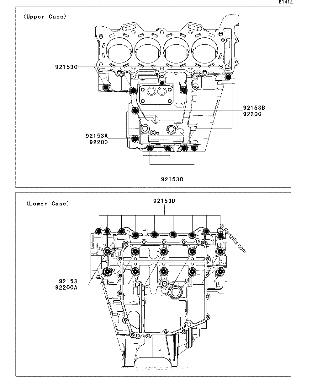 Diagrama de CRANKCASE BOLT PATTERN