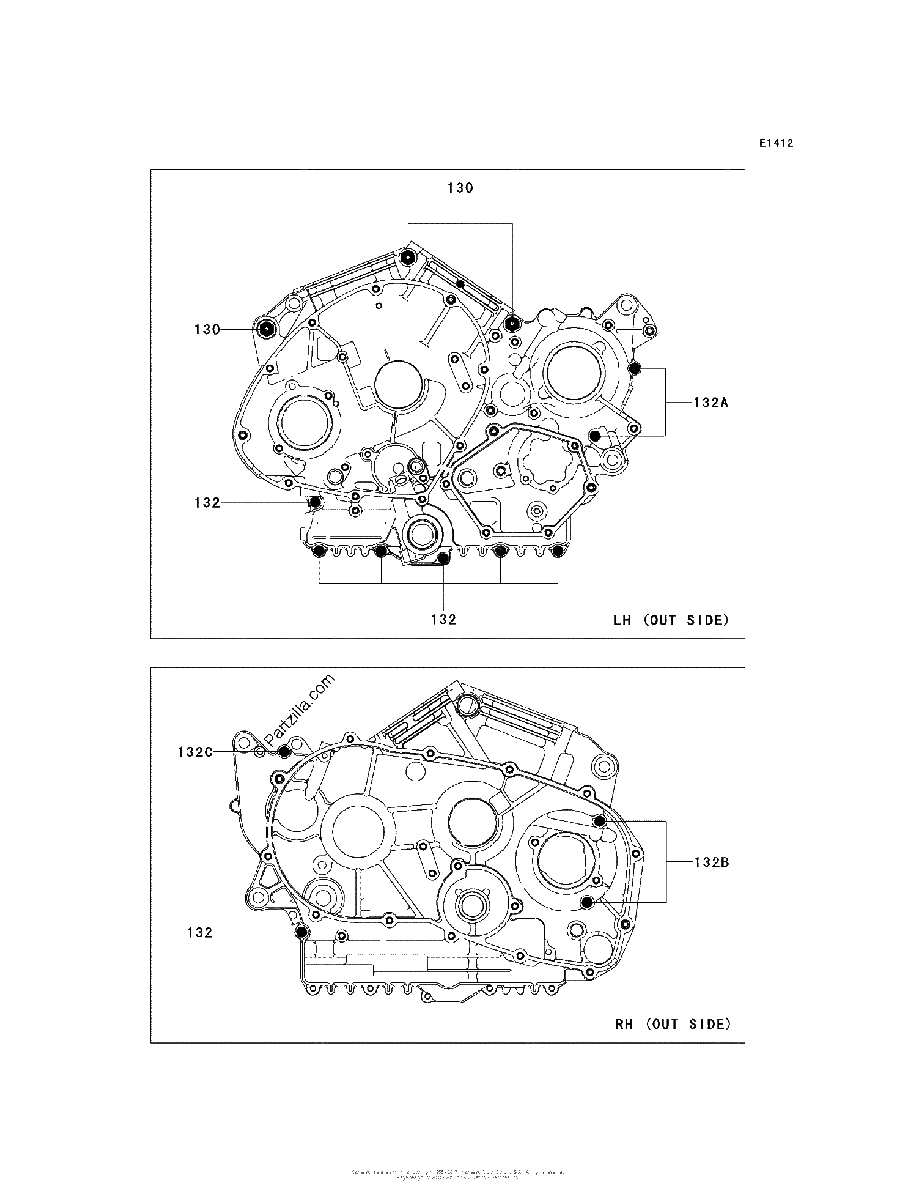 Diagrama de CRANKCASE BOLT PATTERN