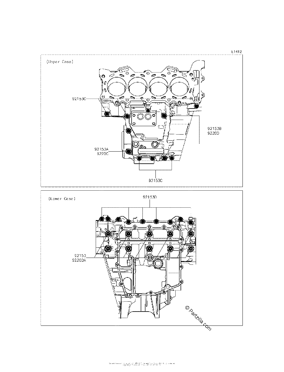 Diagrama de CRANKCASE BOLT PATTERN