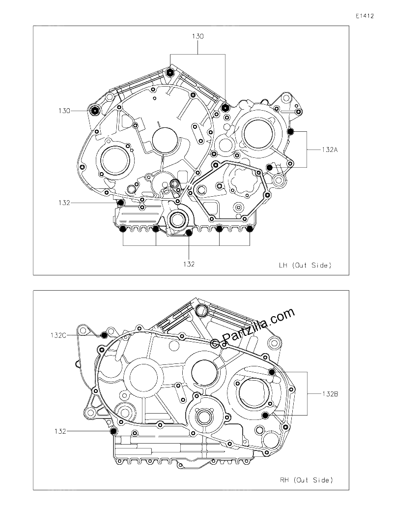 Diagrama de CRANKCASE BOLT PATTERN