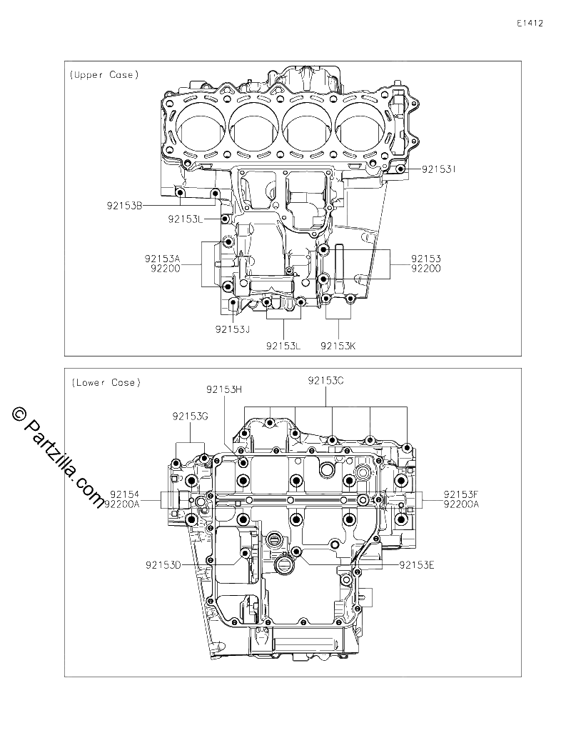 Diagrama de CRANKCASE BOLT PATTERN