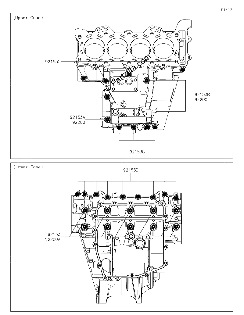 Diagrama de CRANKCASE BOLT PATTERN