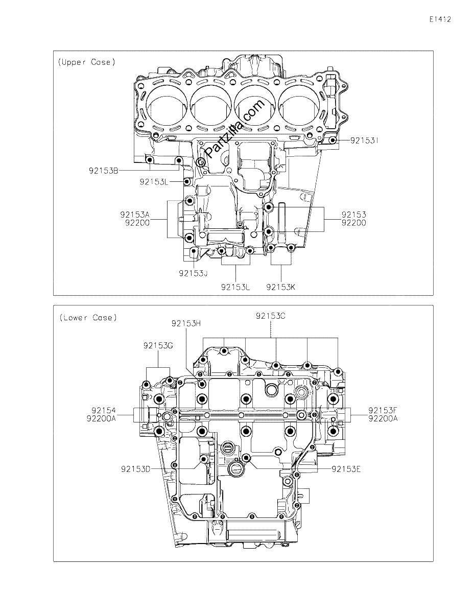 Diagrama de CRANKCASE BOLT PATTERN
