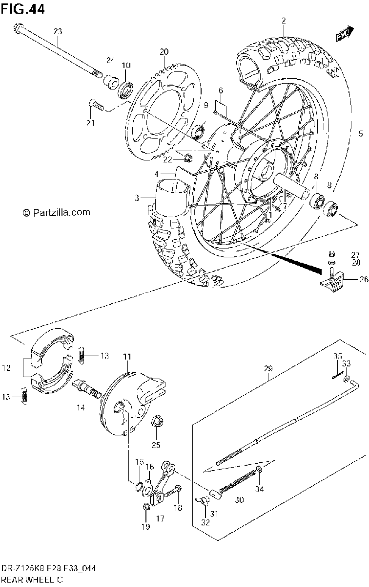 Diagrama de REAR WHEEL DR Z125