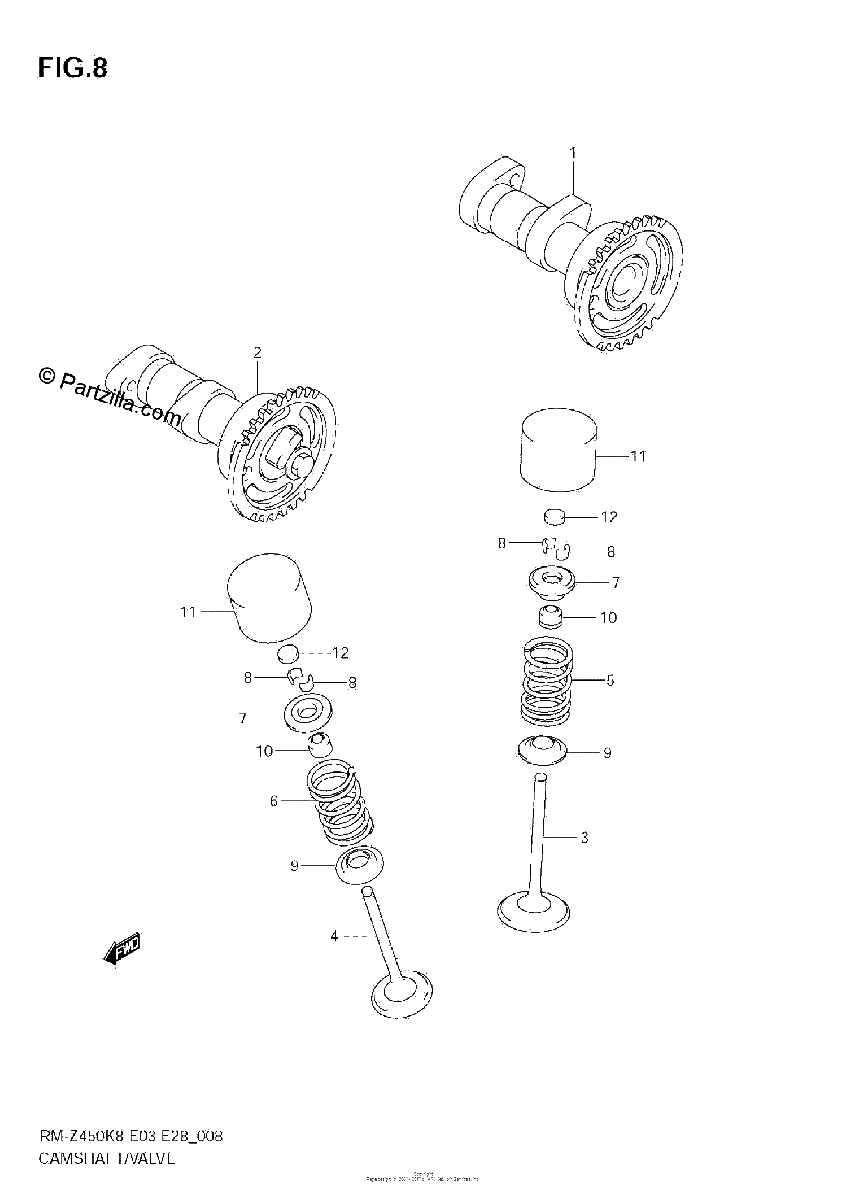 Diagrama de CAMSHAFT VALVE RM Z450 K8 K9 L0