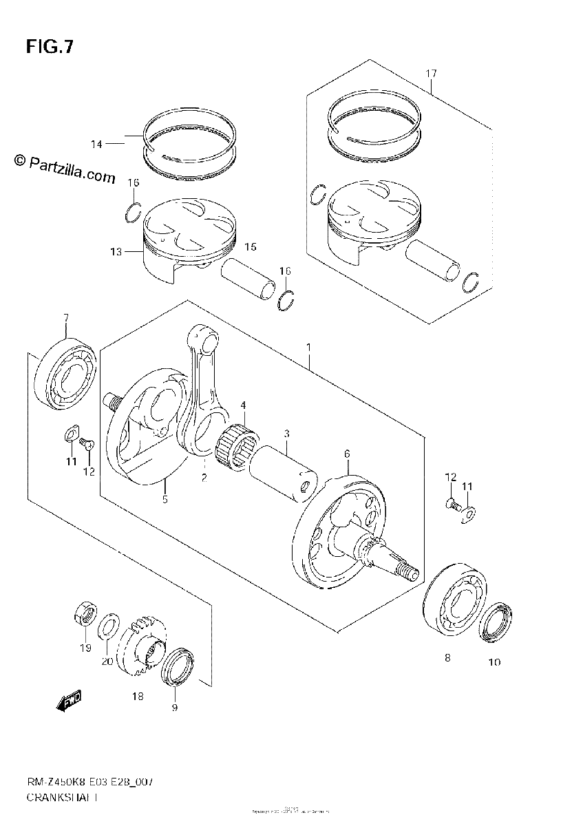 Diagrama de CRANKSHAFT RM Z450 K8 K9 L0