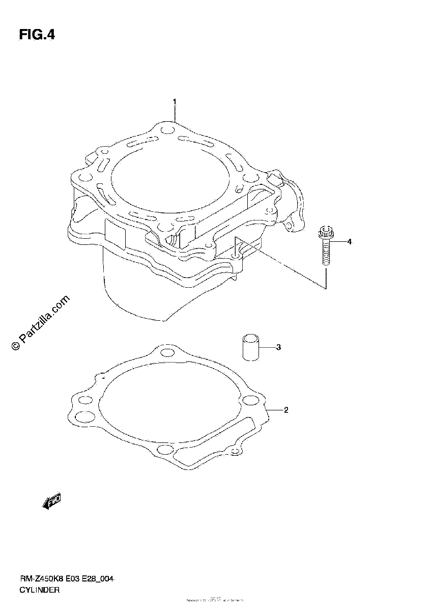 Diagrama de CYLINDER RM Z450 K8 K9 L0