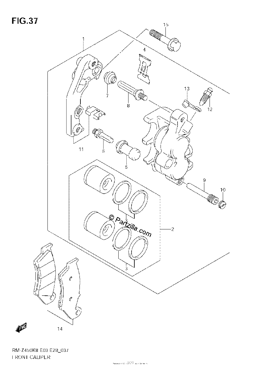 Diagrama de FRONT CALIPER RM Z450 K8 K9 L0