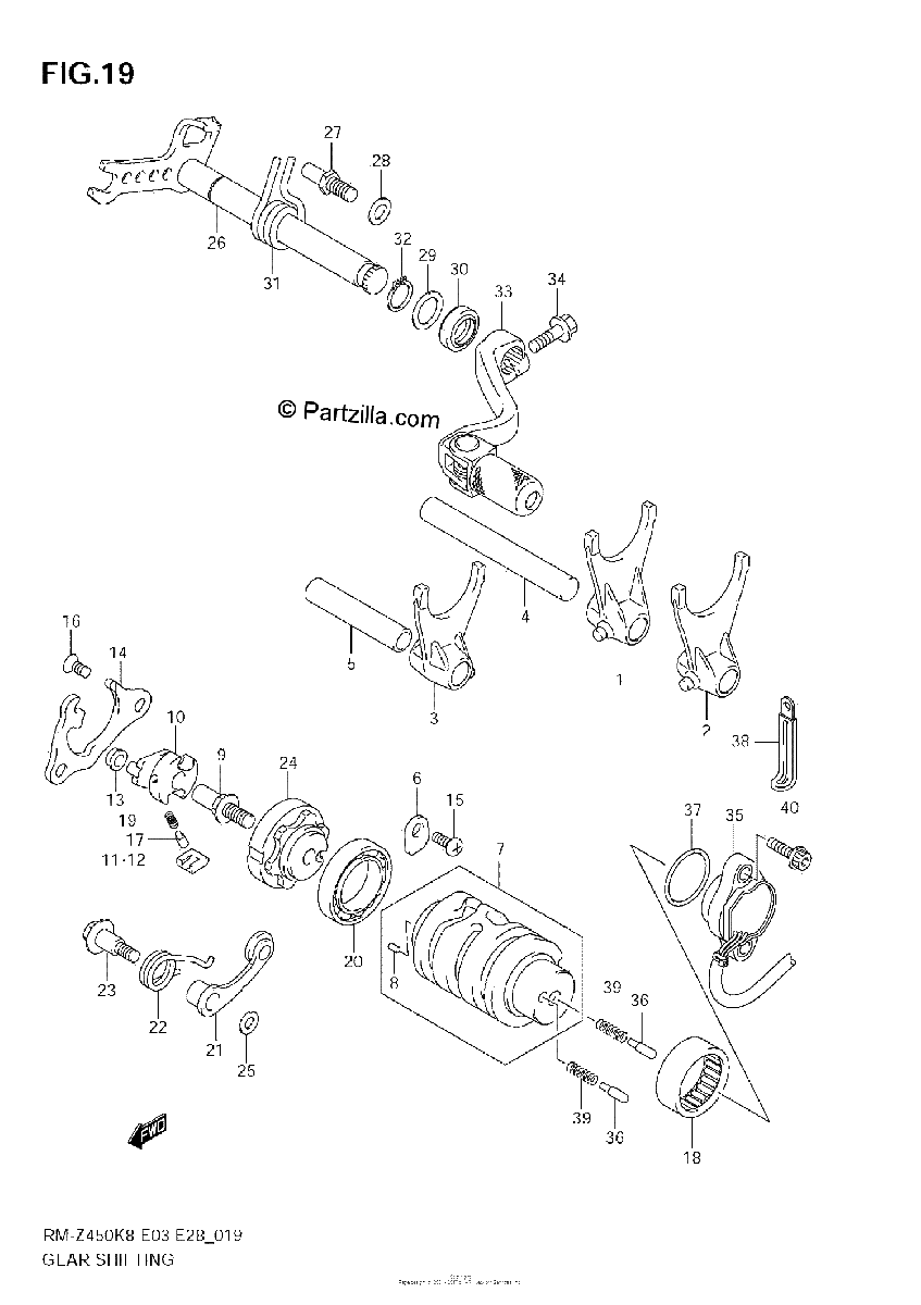 Diagrama de GEAR SHIFTING RM Z450 K8 K9 L0