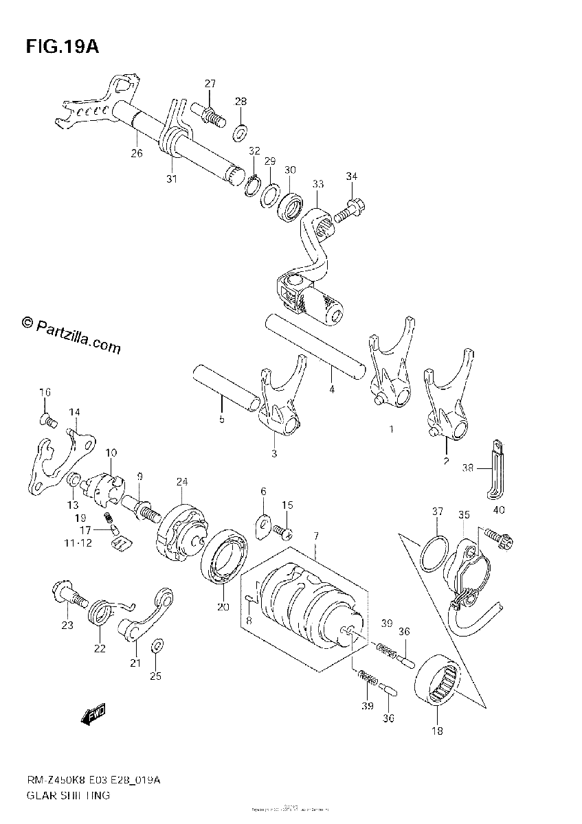 Diagrama de GEAR SHIFTING RM Z450 L1
