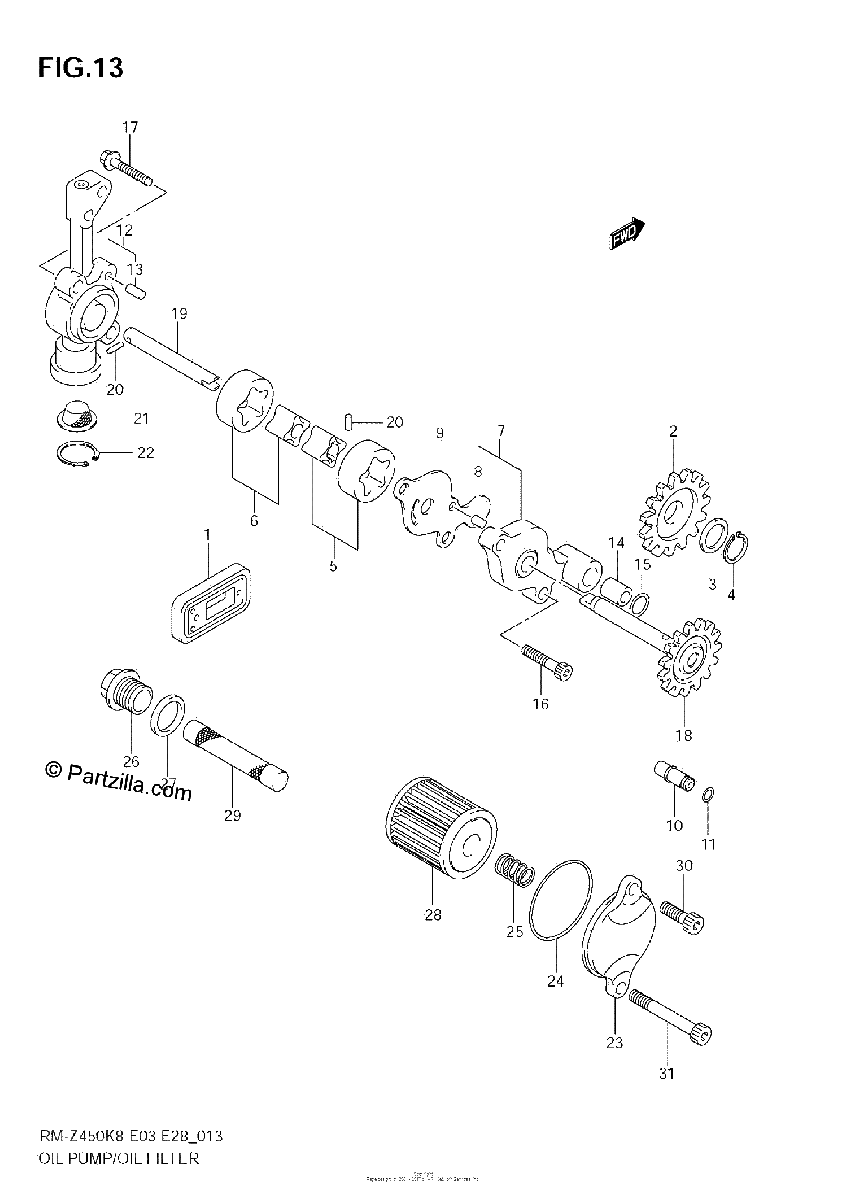 Diagrama de OIL PUMP RM Z450 K8 K9 L0