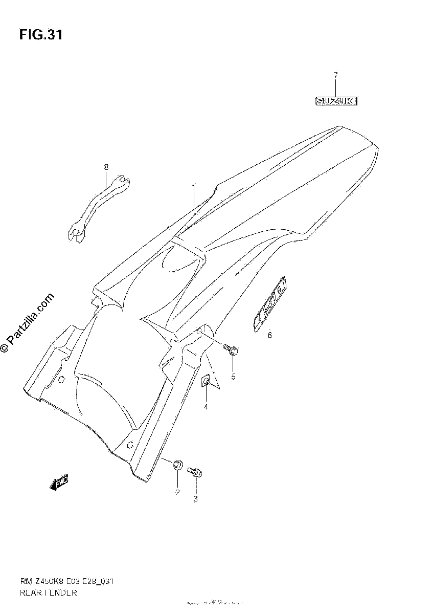 Diagrama de REAR FENDER RM Z450 K8 K9 L0