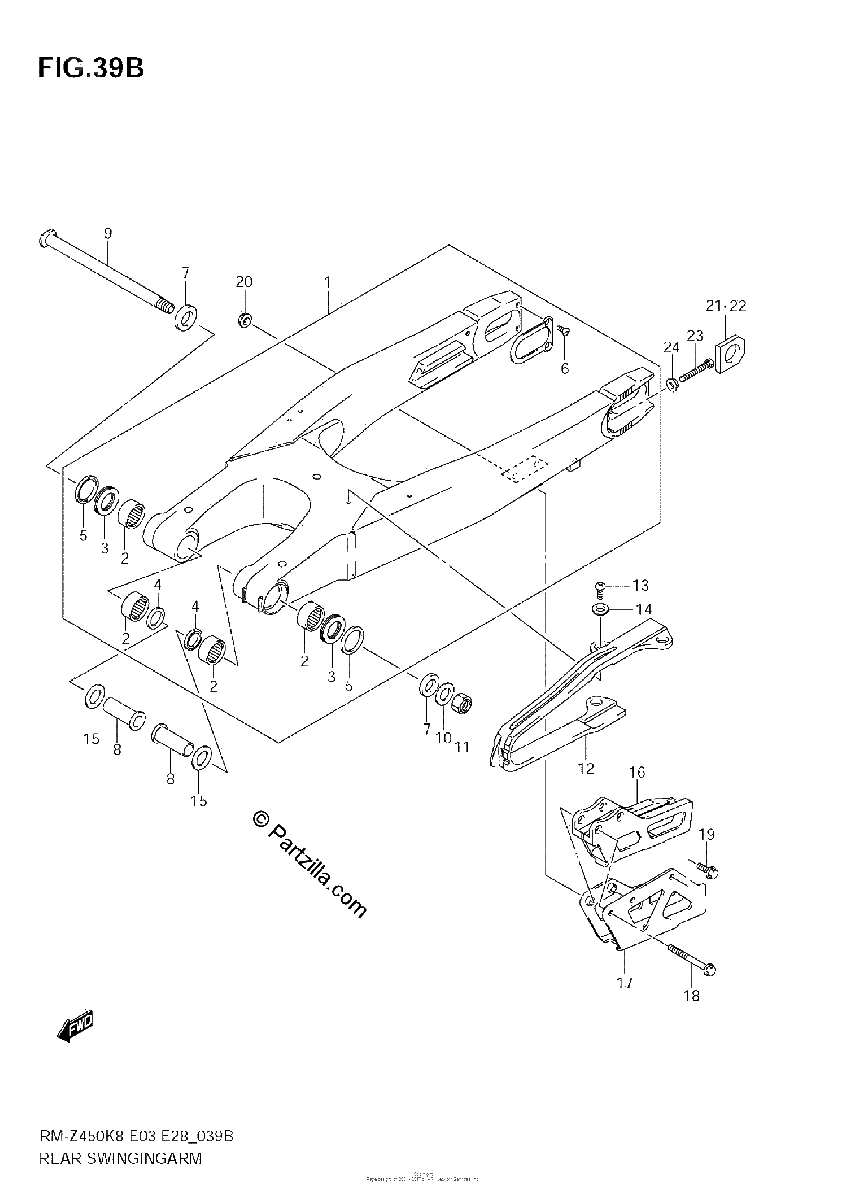 Diagrama de REAR SWINGING ARM RM Z450 L1