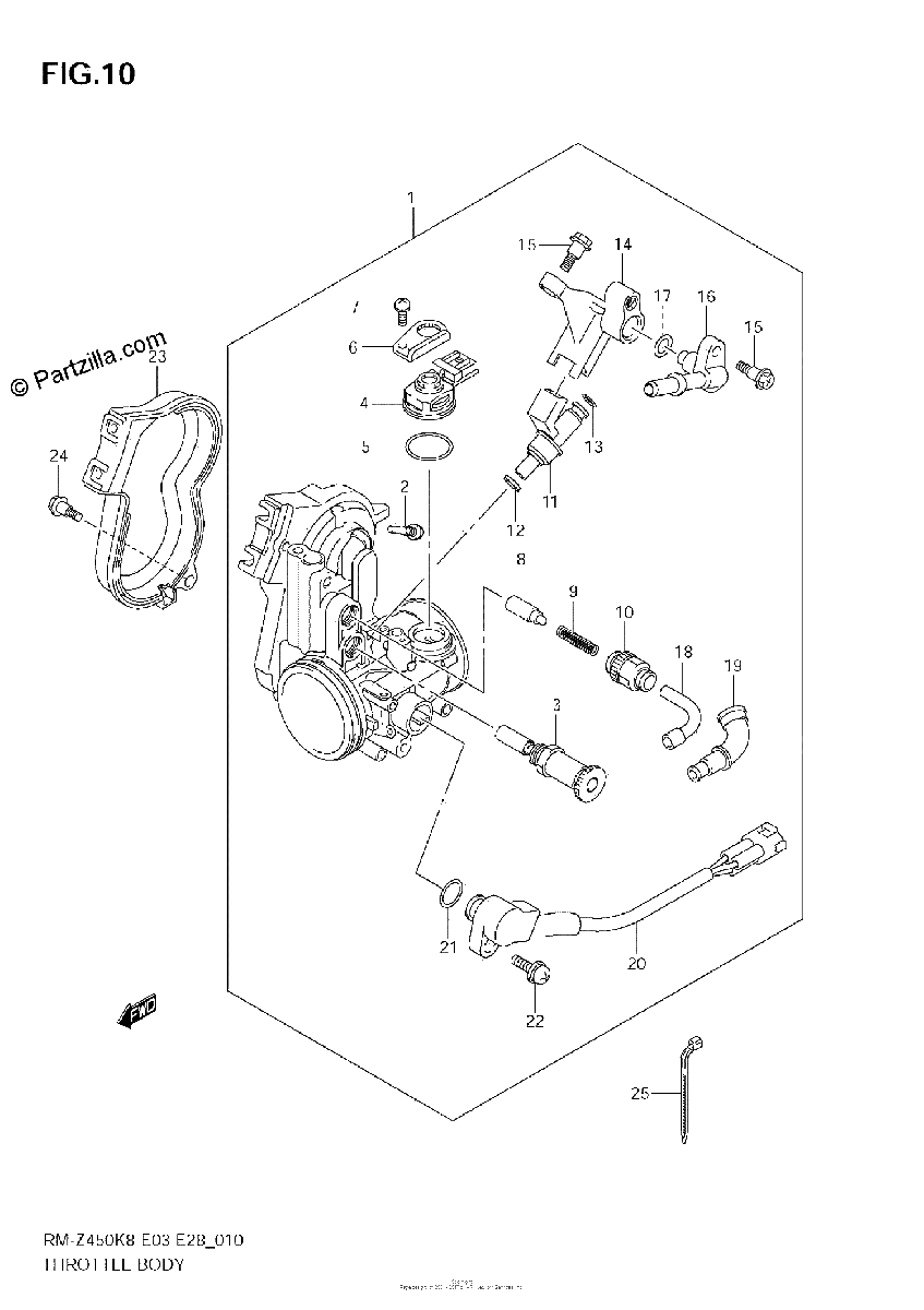 Diagrama de THROTTLE BODY RM Z450 K8 K9 L0