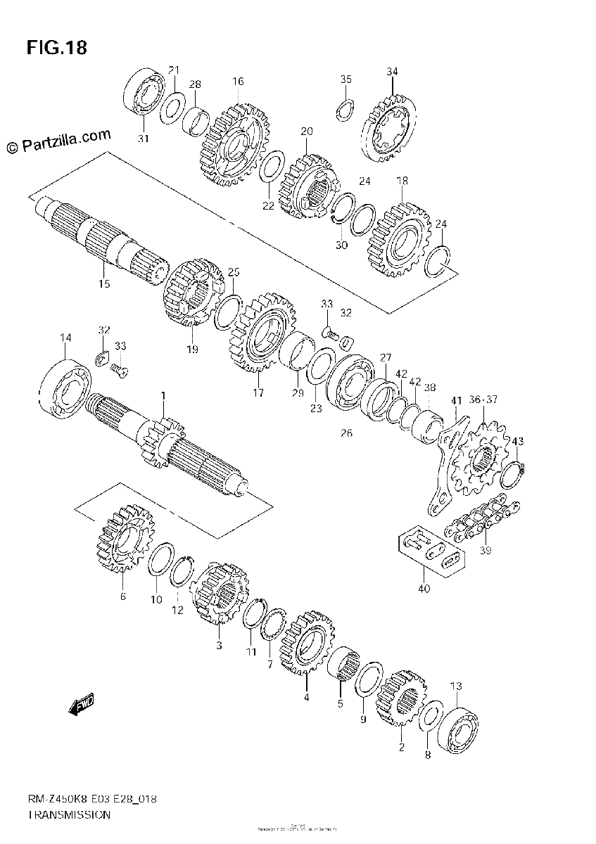 Diagrama de TRANSMISSION RM Z450 K8 K9 L0
