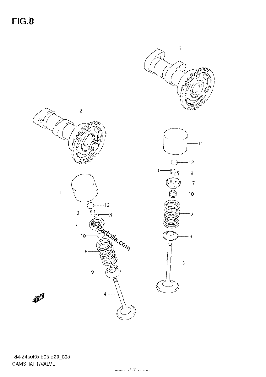 Diagrama de CAMSHAFT VALVE RM Z450 K8 K9 L0