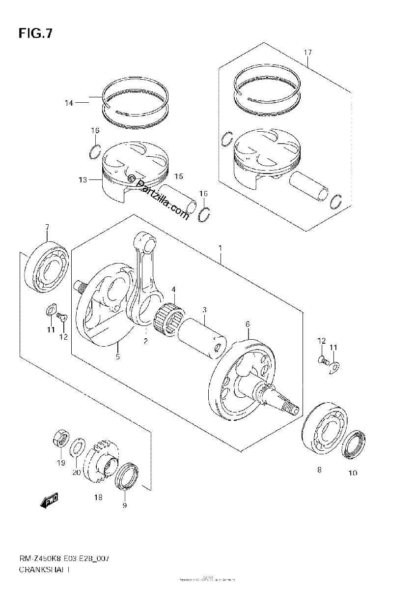 Diagrama de CRANKSHAFT RM Z450 K8 K9 L0