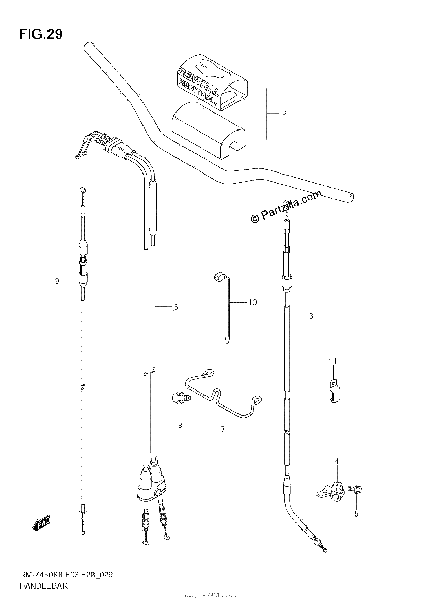 Diagrama de HANDLEBAR RM Z450 K8 K9 L0