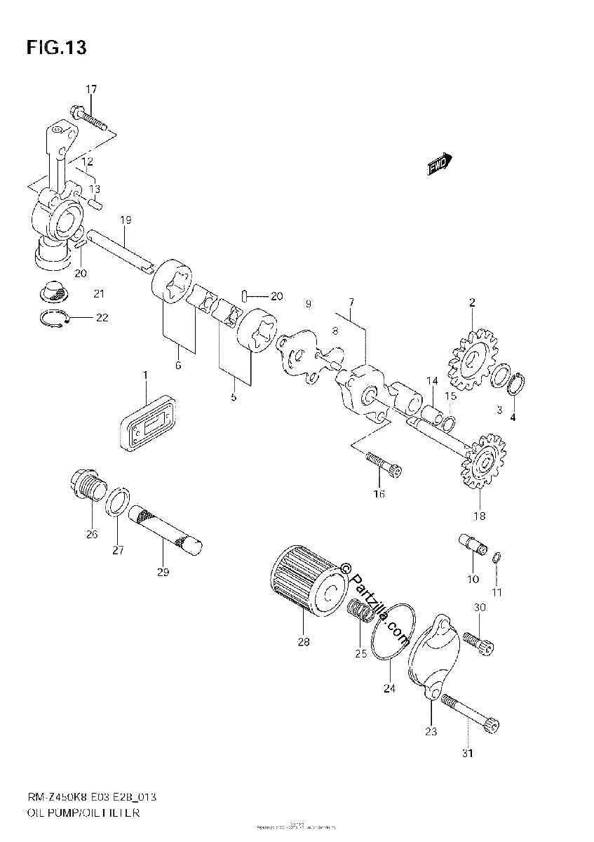 Diagrama de OIL PUMP RM Z450 K8 K9 L0