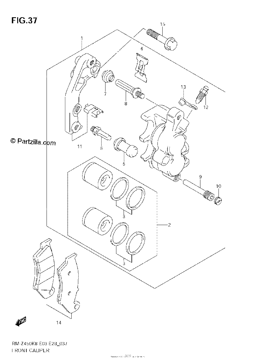 Diagrama de FRONT CALIPER RM Z450 K8 K9 L0