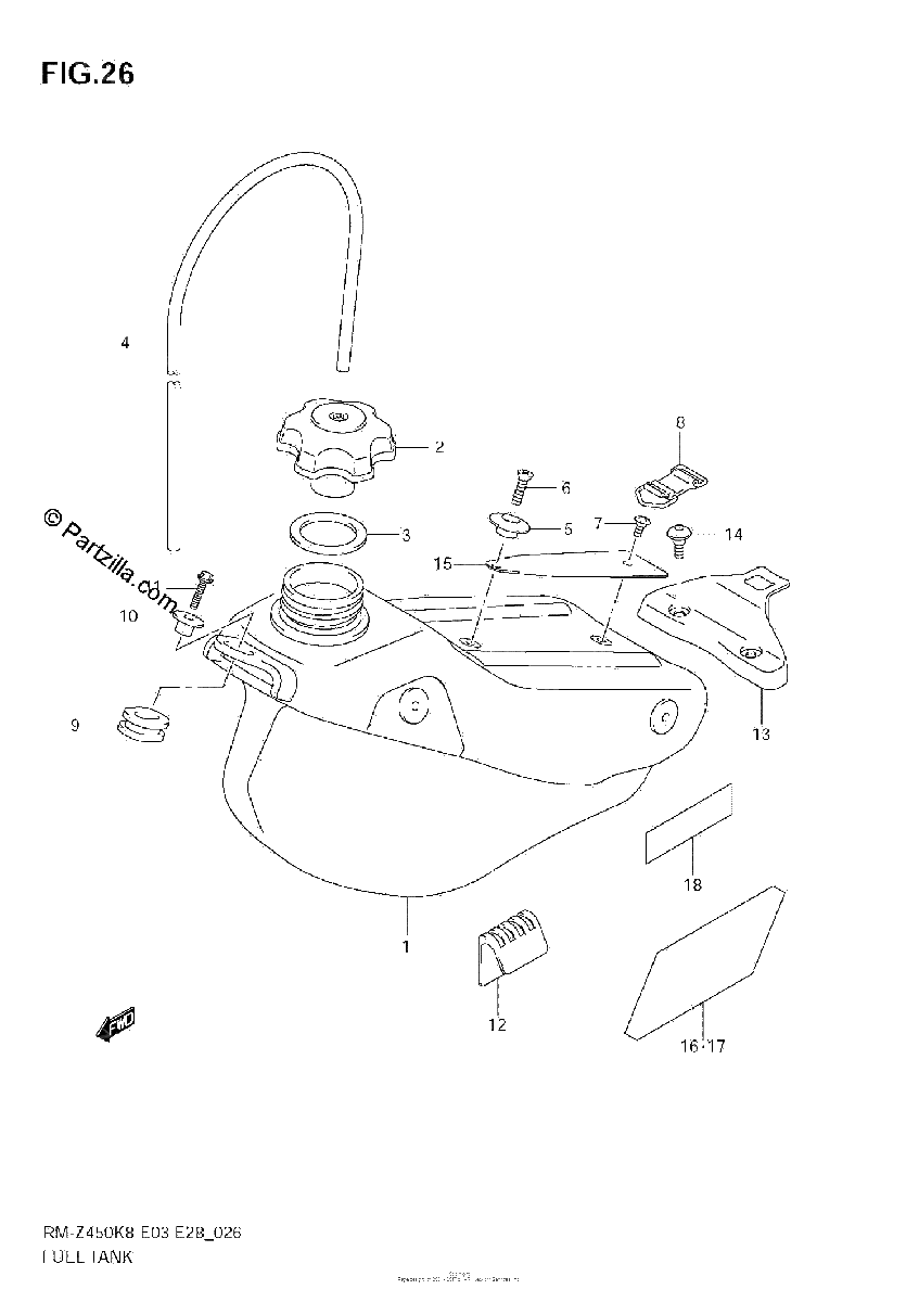 Diagrama de FUEL TANK RM Z450 K8 K9 L0