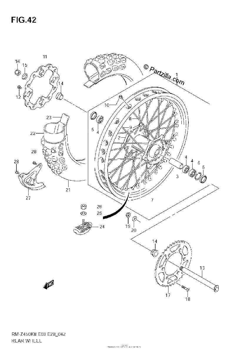 Diagrama de REAR WHEEL RM Z450 K8 K9 L0