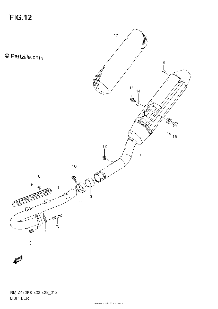Diagrama de MUFFLER RM Z450 K8 K9