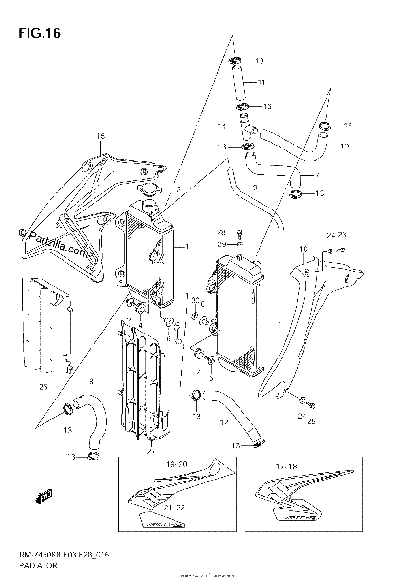 Diagrama de RADIATOR RM Z450 K8 K9