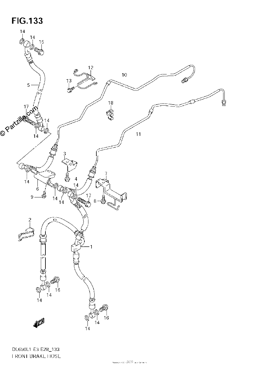 Diagrama de FRONT BRAKE HOSE DL650A L1 E33