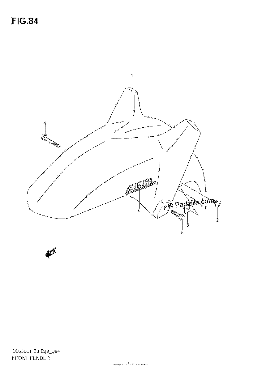 Diagrama de FRONT FENDER DL650A L1 E28