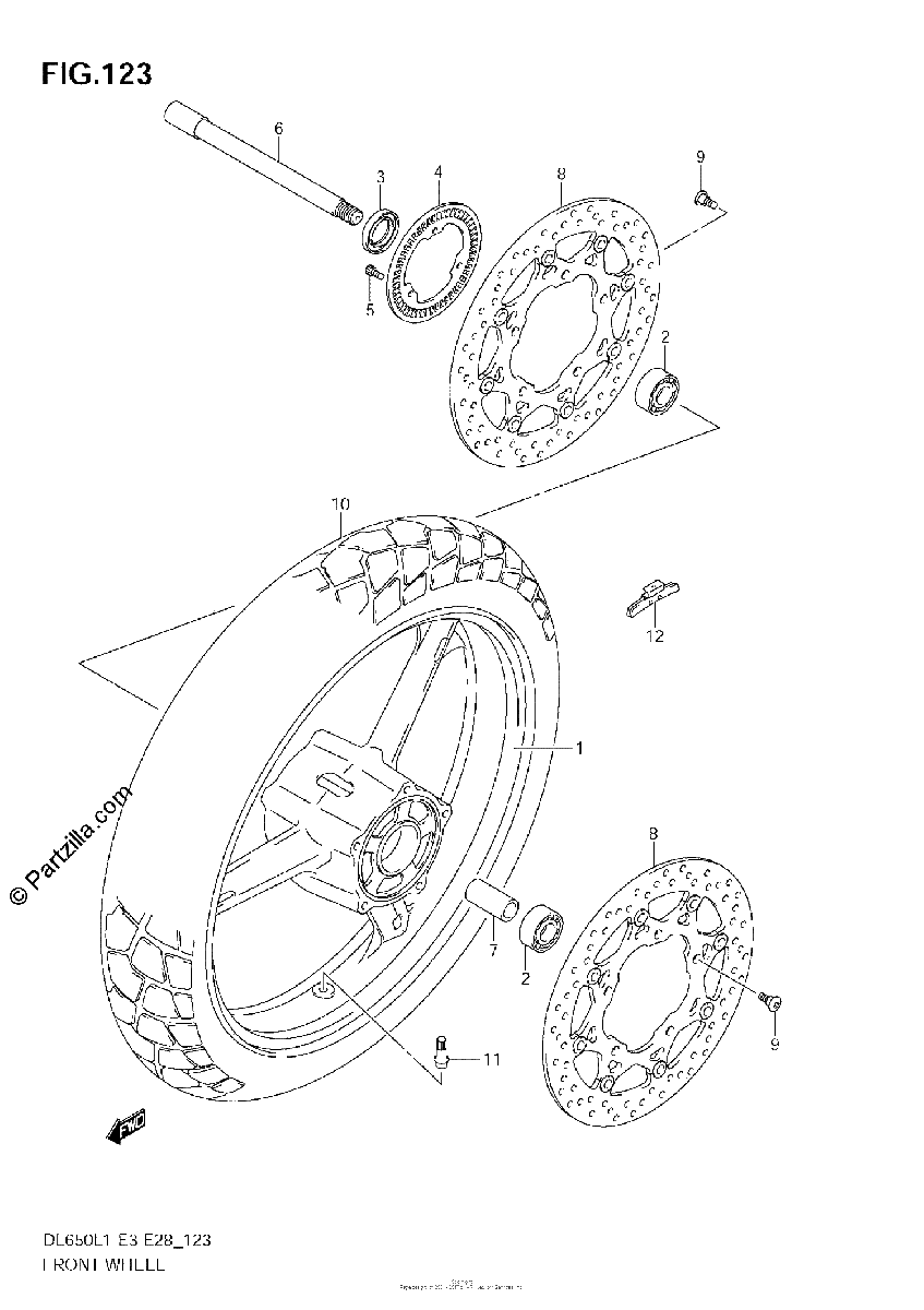 Diagrama de FRONT WHEEL DL650A L1 E33