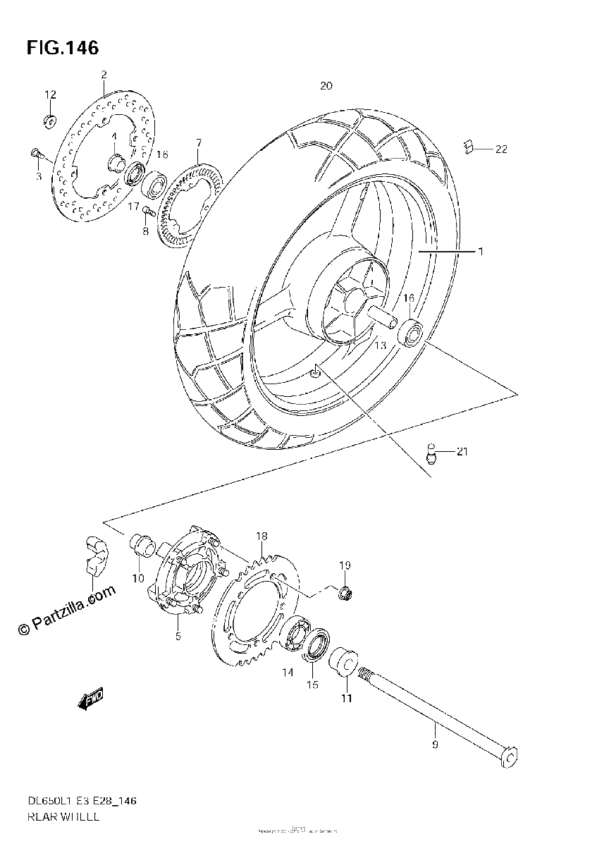 Diagrama de REAR WHEEL DL650A L1 E28