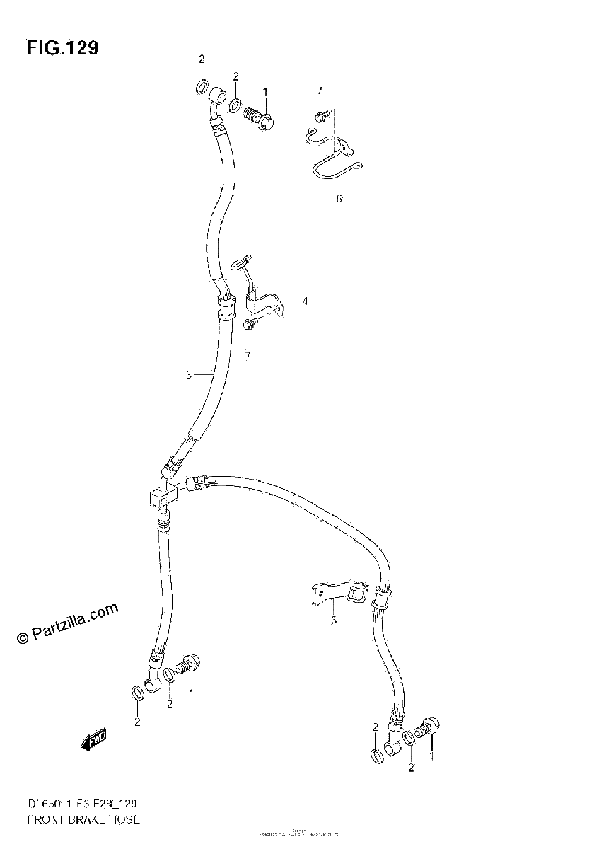 Diagrama de FRONT BRAKE HOSE DL650 L1 E28
