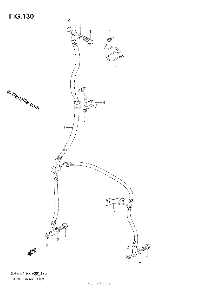 Diagrama de FRONT BRAKE HOSE DL650 L1 E33