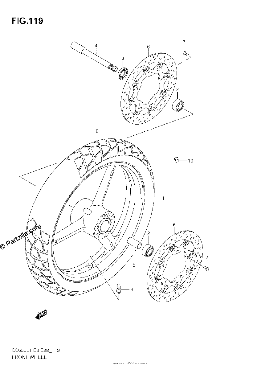 Diagrama de FRONT WHEEL DL650 L1 E28